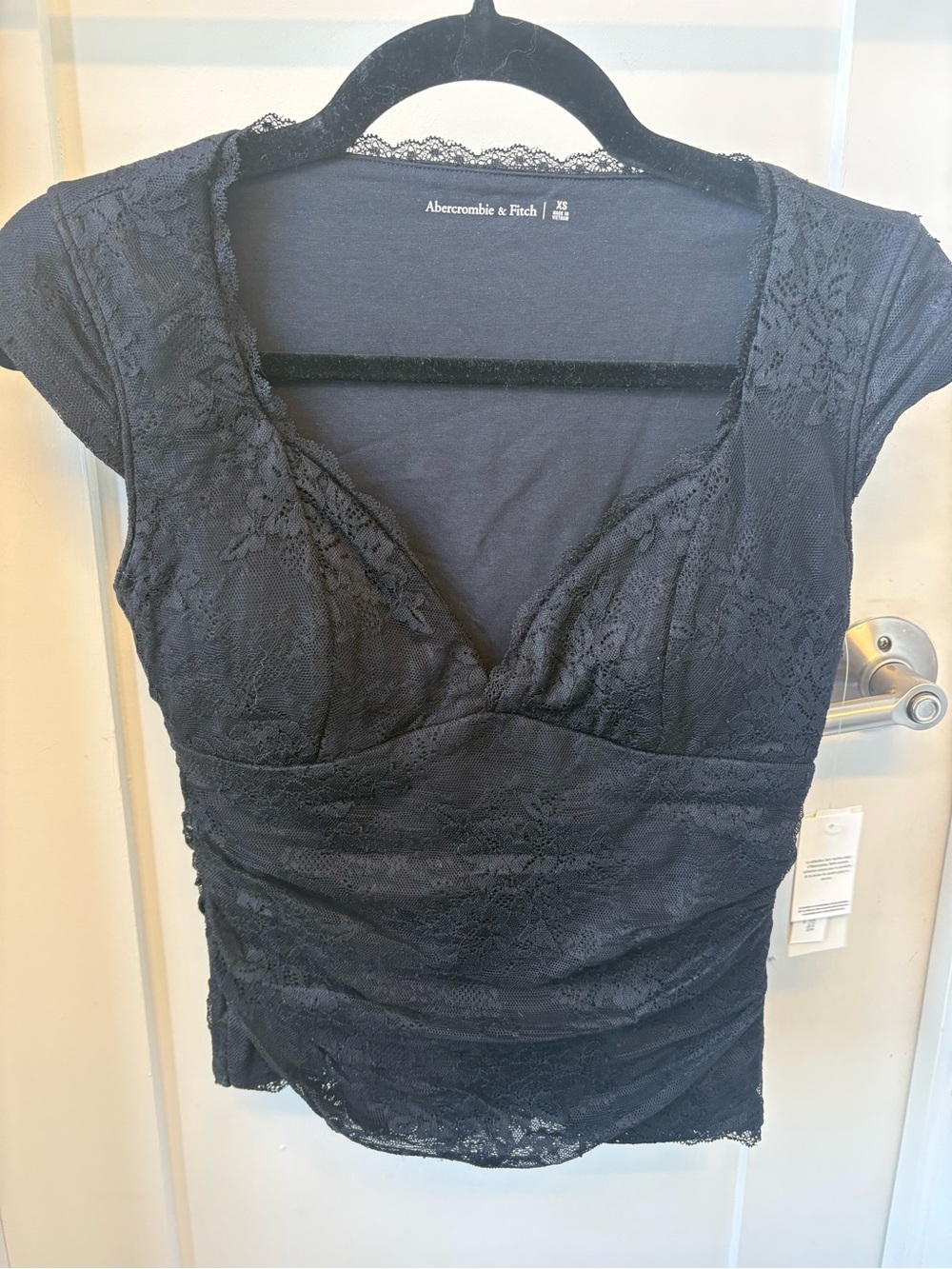 Abercrombie & Fitch Black Lace V-Neck Cap Sleeve Top